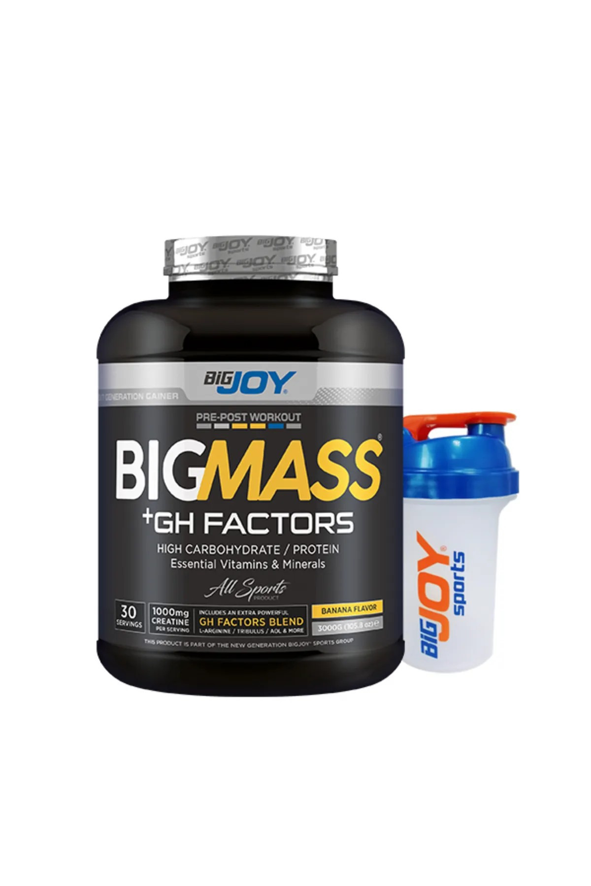 Bigjoy Sports MASS GAİNER Kilo Aldırıcı – 3000 gr – Muz | BigMass Gh Factors Karbonhidrat Tozu