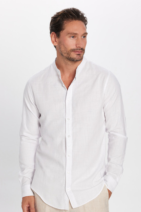 Tudors Erkek Slim Fit Dar Kesim Uzun Kollu %100 Pamuk Keten Doku Hakim Yaka B...