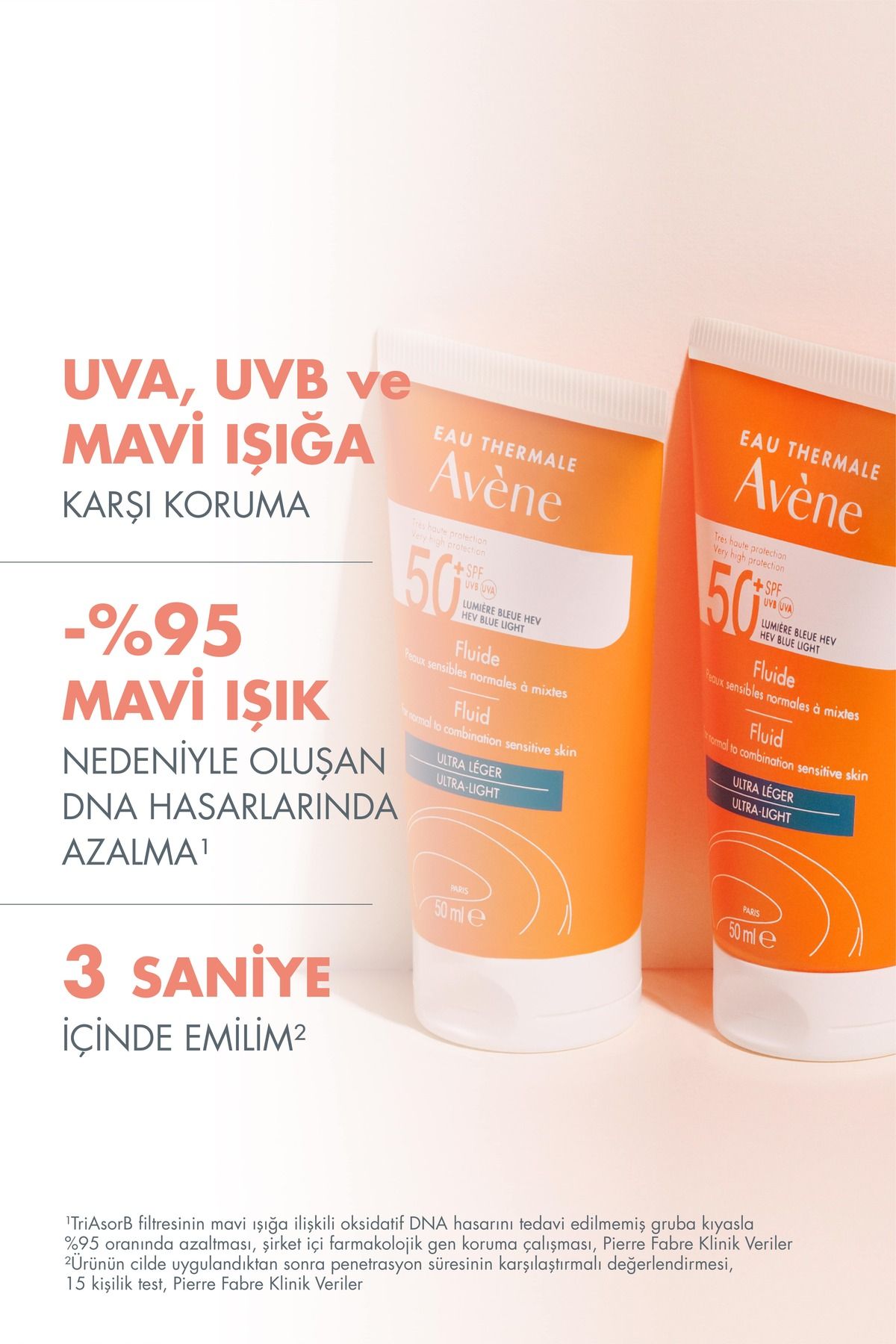 کرم ضد آفتاب صورت Fluid SPF 50+ با محافظت بالا برای پوست های معمولی و مختلط 50 میلی لیتر Avene