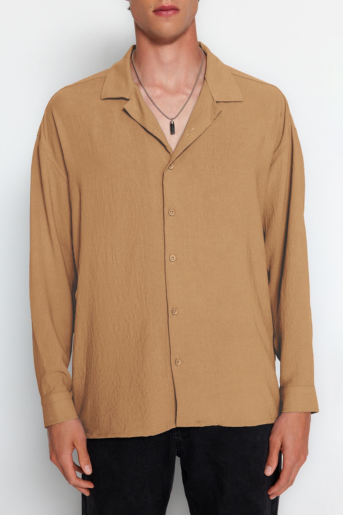 Trendyol Collection-Mink Oversize Fit Apache Límec Letní Lněná košile Tmnss23Go00053 3