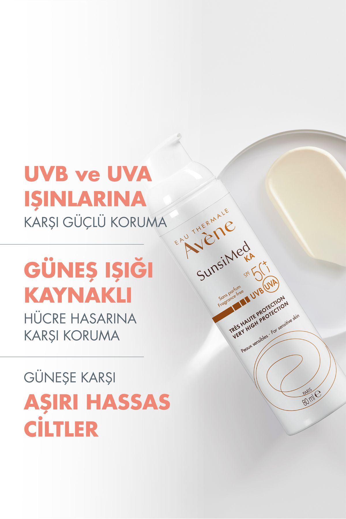 کرم ضد آفتاب Sunsimed KA SPF 50+ با محافظت بالا برای پوست های بسیار حساس 80 میلی لیتر Avene