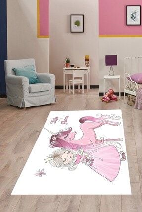 Küçük Prenses Unicorn Desenli Dijital Baskı Yıkanabilir Kaymaz Taban Çocuk Ve Bebek Odası Halısı BLT-P-059