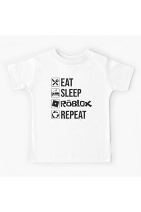 Eat Sleep Roblox Beyaz Çocuk T-Shirt Model 114 05766