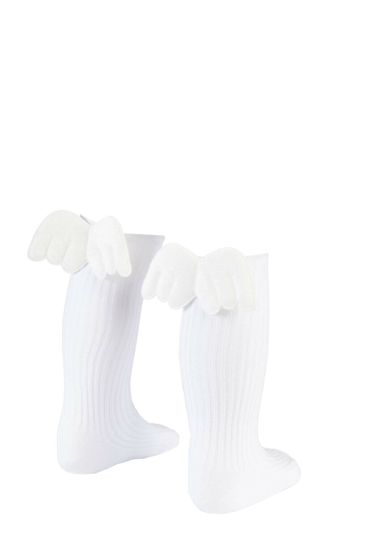 ESES BEBE Angel Wing Knee Length White Socks for Girls Trendyol