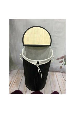 Katlanır Oval Bambu Çamaşır Kirli Sepeti E-LF11