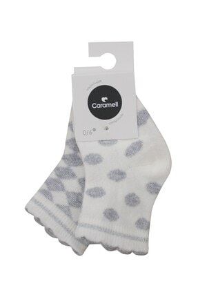 Puanlı Kız Bebek Penye 2 Li Soket Çorap Ekru Gri ÇOK7700