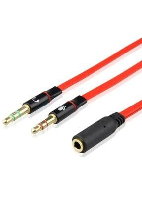 3.5 Mm Aux Kulaklık Mikrofon Dönüştürücü Birleştirici Kablo - Kırmızı BW5030