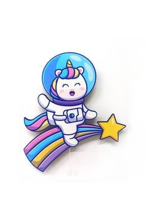 Unicorn Astronot Ahşap Işıklı Çocuk Odası Duvar Tablosu ast03