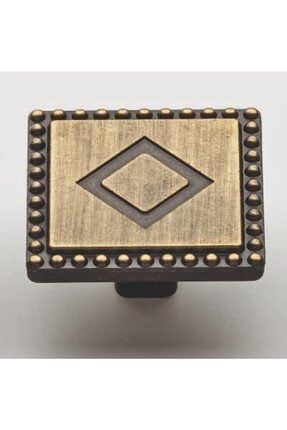 Noktalı Kare Düğme Antik Sarı (4cm X 4cm) Metal Çekmece Dolap Mobilya Kulpları Bablife-Düğme-NoktalıKare-AntikS