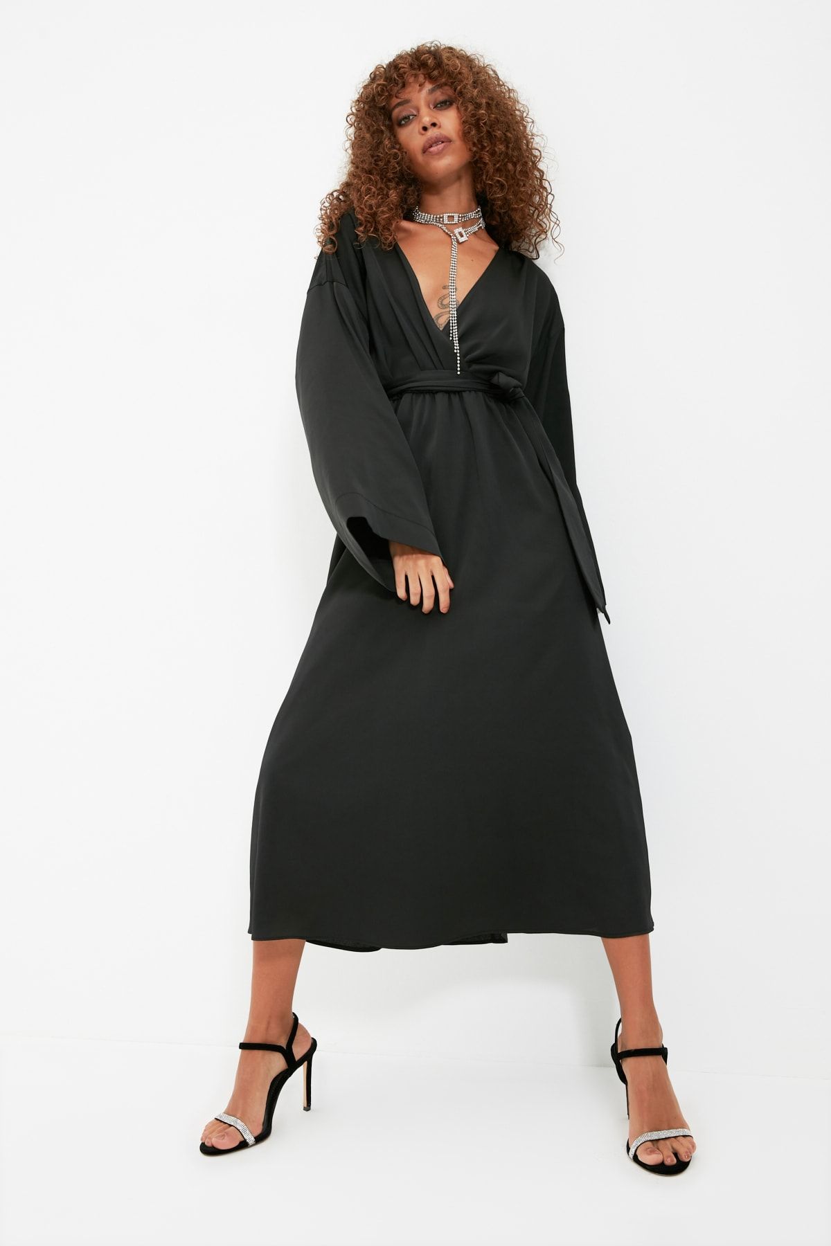 Trendyol Collection-Rochie de seară midi neagră în linie A Rochie de absolvire de noapte 3