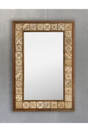 Masif Çerçeveli Mozaik Taş (DOĞAL-MERMER) Ayna 43 Cm X 63 Cm Seramik Desenli AYN4060-075