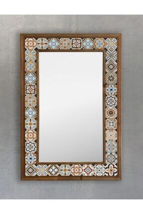 Masif Çerçeveli Mozaik Taş (DOĞAL-MERMER) Ayna 43 Cm X 63 Cm Seramik Desenli AYN4060-071