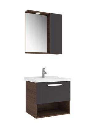 Trevı 65cm Set Antrasit/ceviz (lavabo+lavabo Dolabı+yarım Dolaplı Ayna) 610100201197