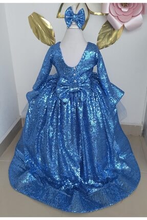 Mavi Payet Elbise Kuyruklu Mavi payet elbise kuyruklu model