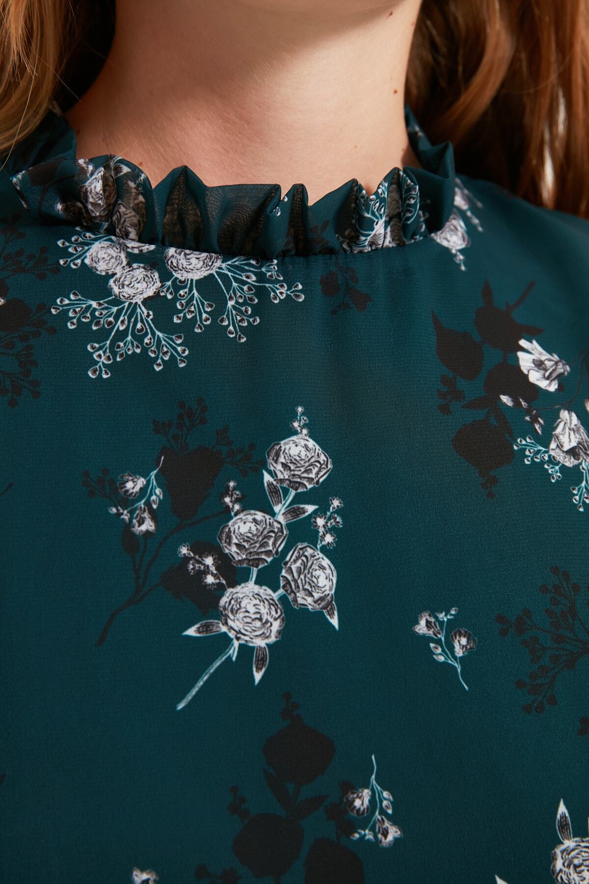 Trendyol Collection-Зелена квіткова сукня А-силуету з коміром-стійкою на підкладці з міні-тканини TCLAW19LJ0076 10