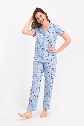 Kadın Mavi Unicorn Gömlek Pijama RP2416-S