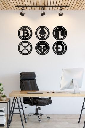 Bitcoin, Ethereum, Neo, Ripple, Tether, Doge Kripto Seti Dekoratif Ahşap Tablo AW0SET01
