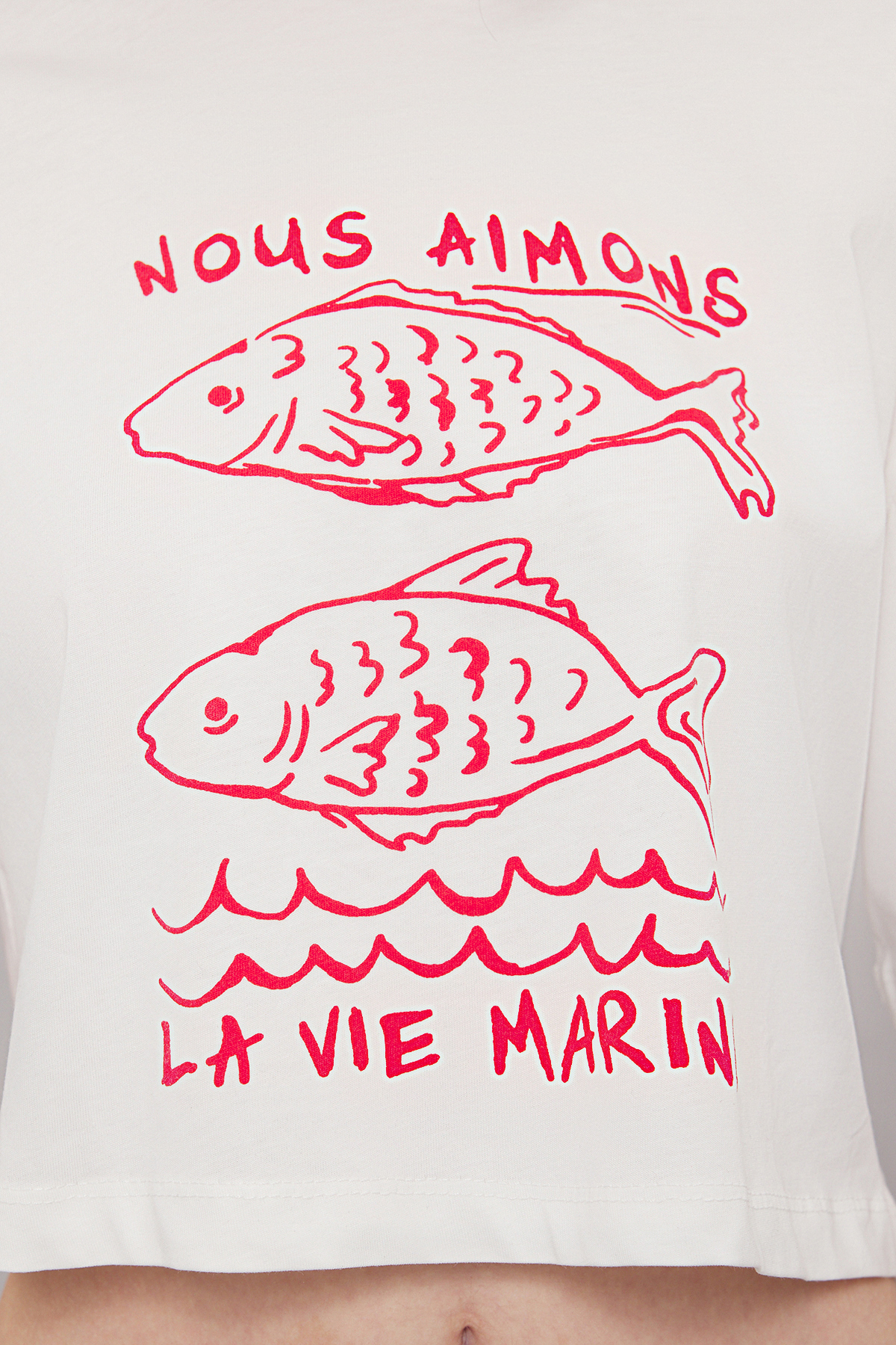 Trendyolmilla  Ekru %100 Kalın Pamuklu Relaxed/Rahat Kalıp Crop Baskılı Örme T-Shirt TWOSS25TS00080 - Görsel 4