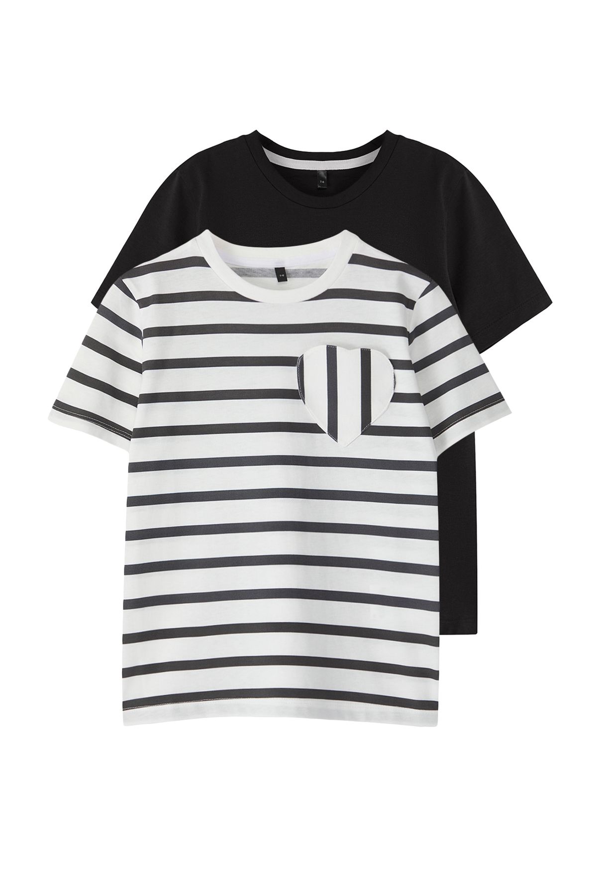 TRENDYOLKIDS-Black-Ecru Striped Knitted T-Shirt Tkdss25Ts00030 1