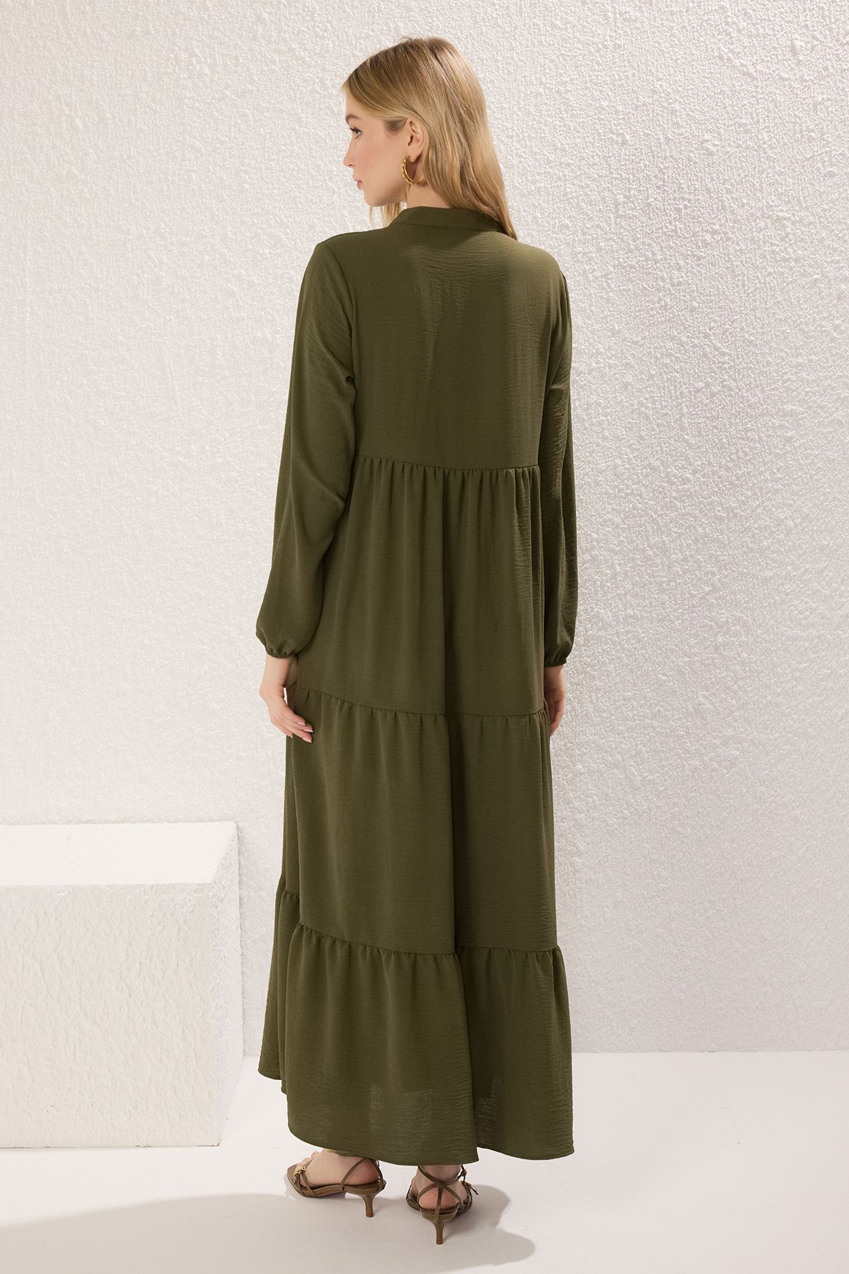 Trendyol Modest-Khaki Tassel Lacing Detail Woven Dress Tctss24Eb00260 4