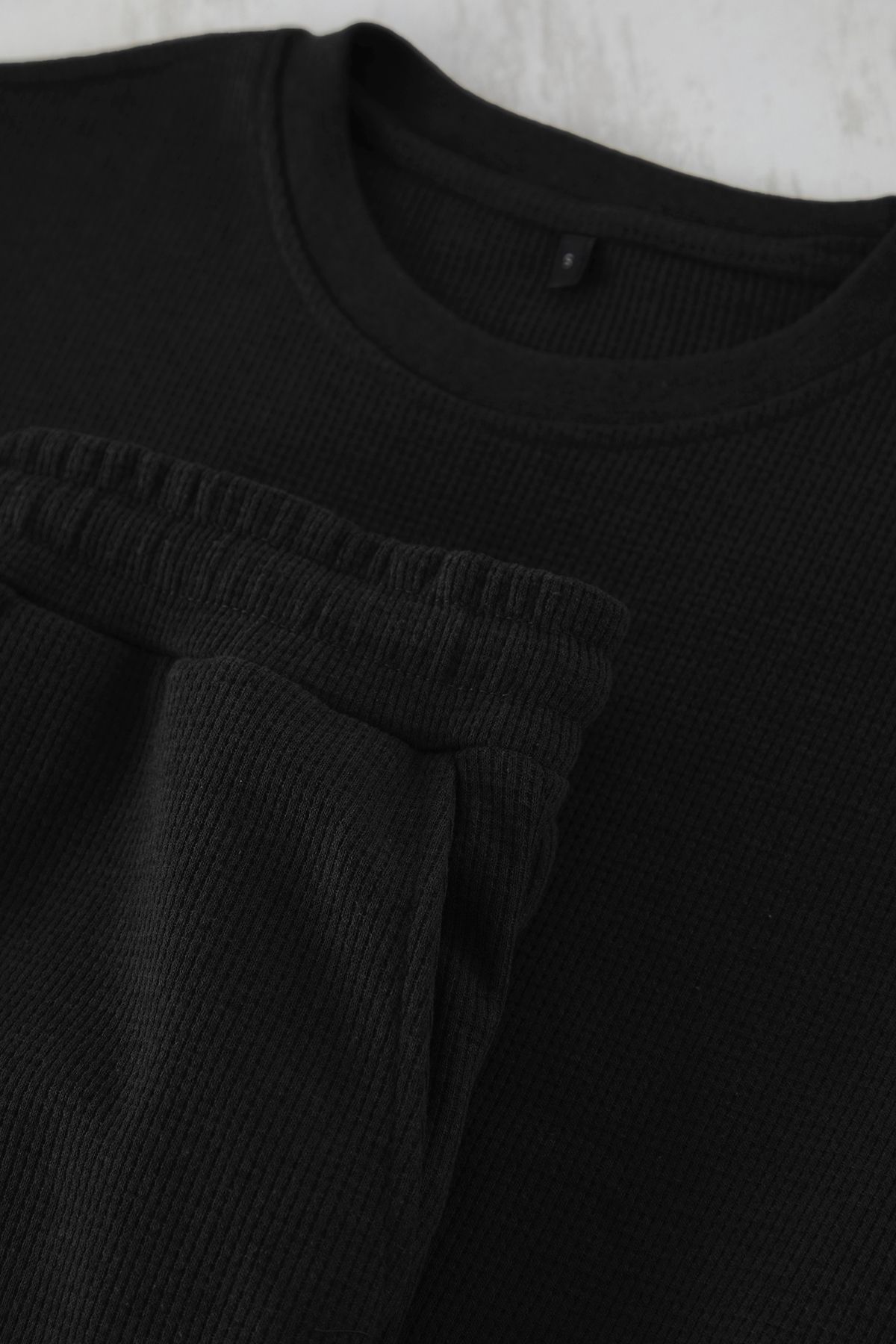 Trendyol Collection-Czarny oversize/szeroki krój teksturowany dres Tmnss25Em00010 2