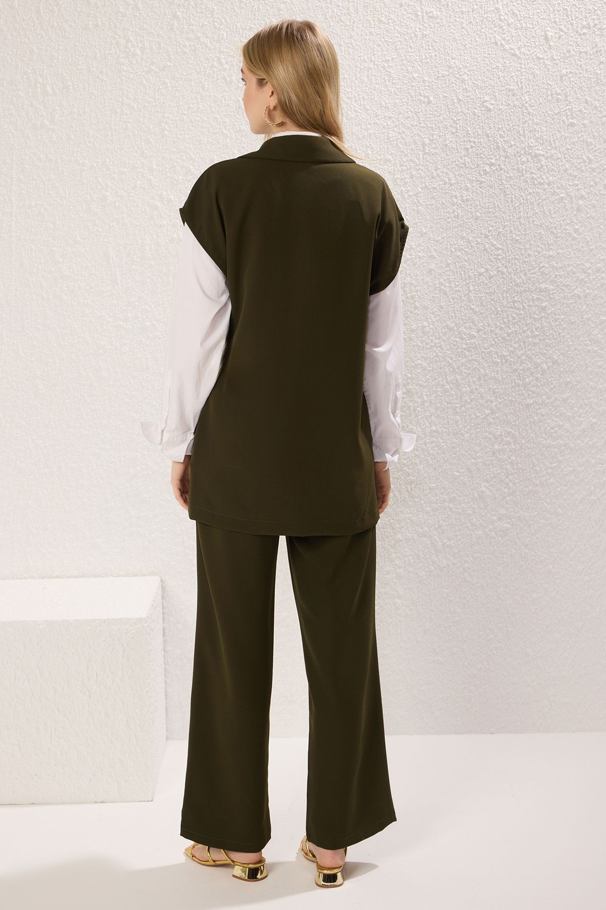 Trendyol Modest-Khaki mellény és nadrág, szőtt alsó és felső szett 4