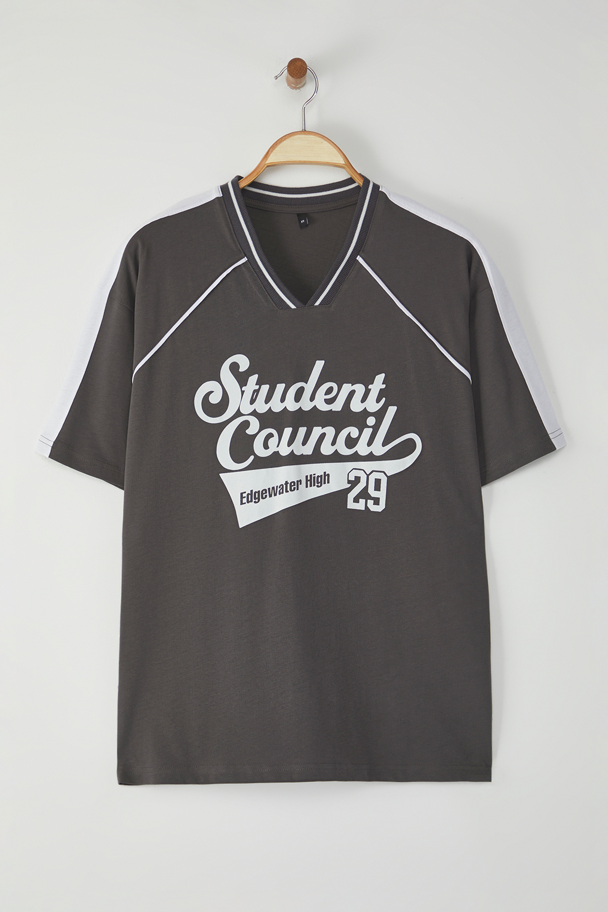 Trendyolmilla Man Antrasit Kolej Oversize/Geniş Kesim %100 Pamuk T-Shirt TMNSS25TS00096