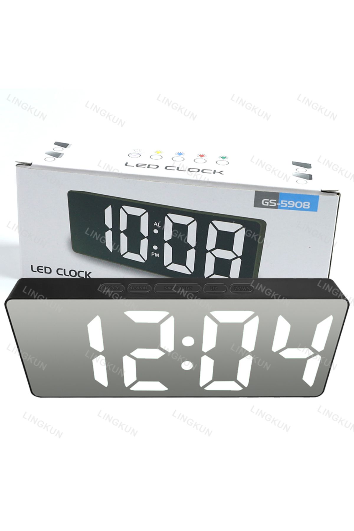 Choice-White light Electronic Alarm Clock Noiseless Design Digital LED Large Display Mirror Electronic Cloc 1