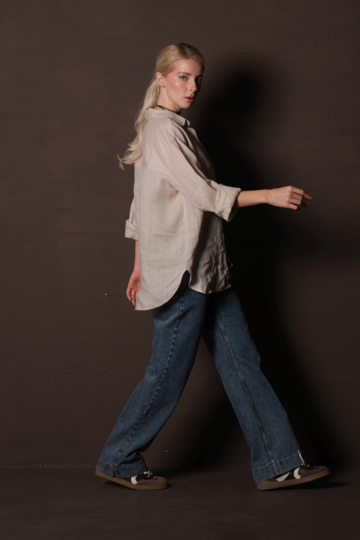 Maule  Taş %100 Keten, Nefes Alan Terletmeyen Oval Rahat Kesim Uzun Kol Yazlık Kadın Gömlek @braga - Görsel 7