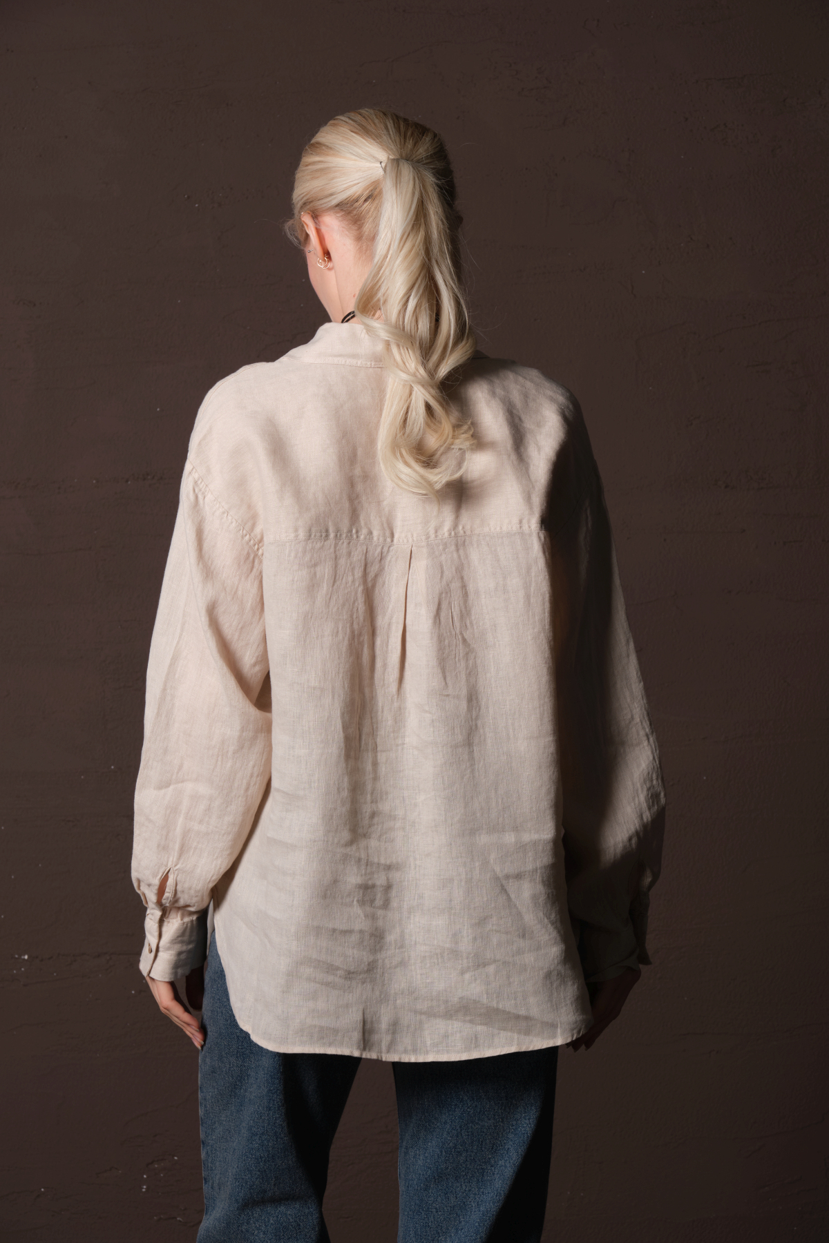 Maule  Taş %100 Keten, Nefes Alan Terletmeyen Oval Rahat Kesim Uzun Kol Yazlık Kadın Gömlek @braga - Görsel 5