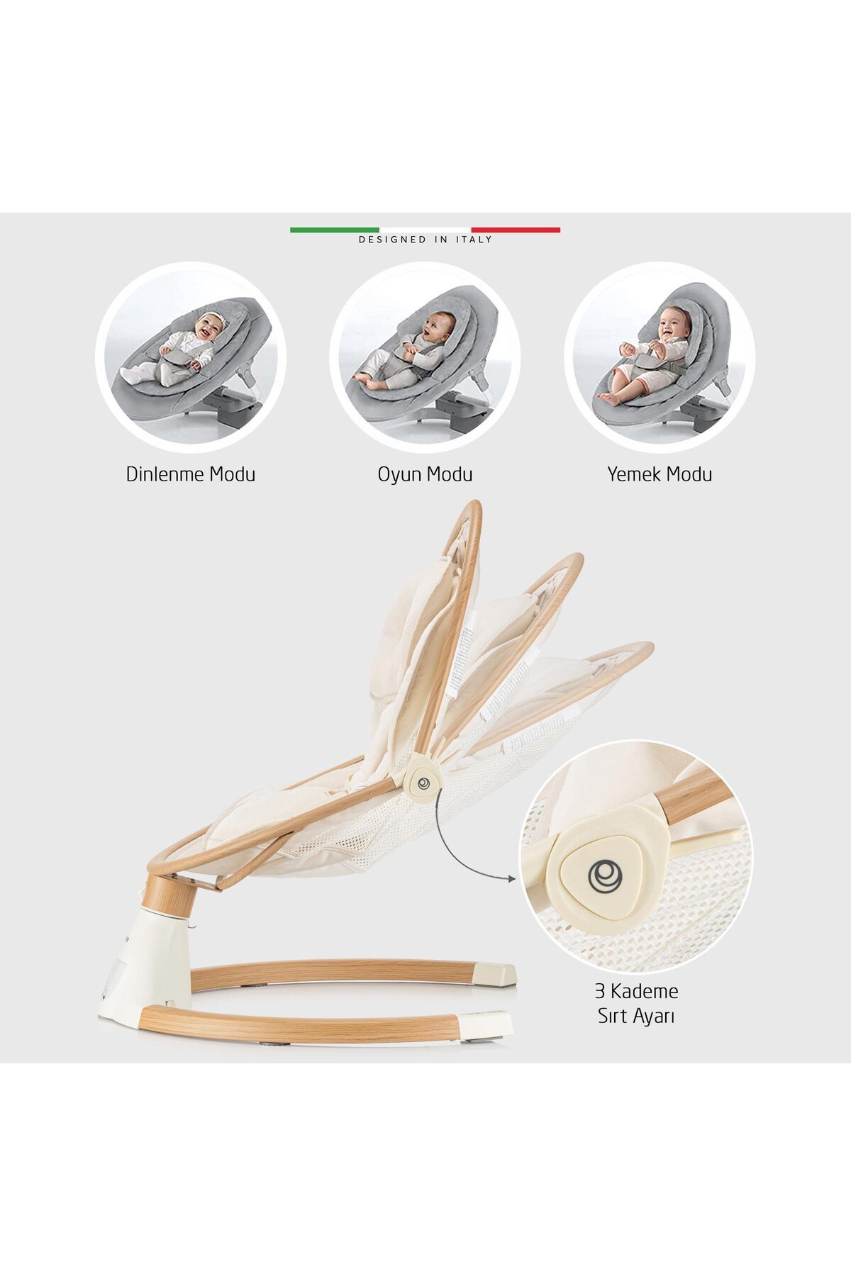 Elele Amore 2 Elektrikli Otomatik Sallanan Ana Kucağı Kademeli Bej fotoğrafı 2 (önizleme)