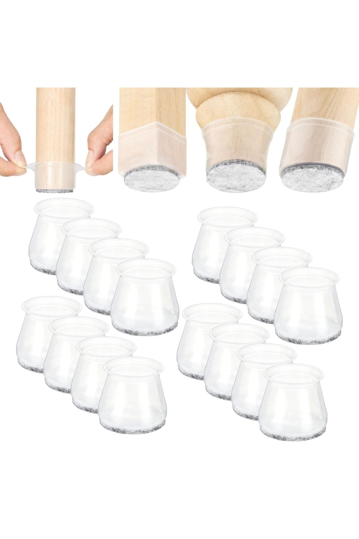 Mikasso 12 Adet ( 3cm-3,5cm ) Yarı Saydam Silikon Keçeli Sandalye Susturucu Sandalye Pabucu TR