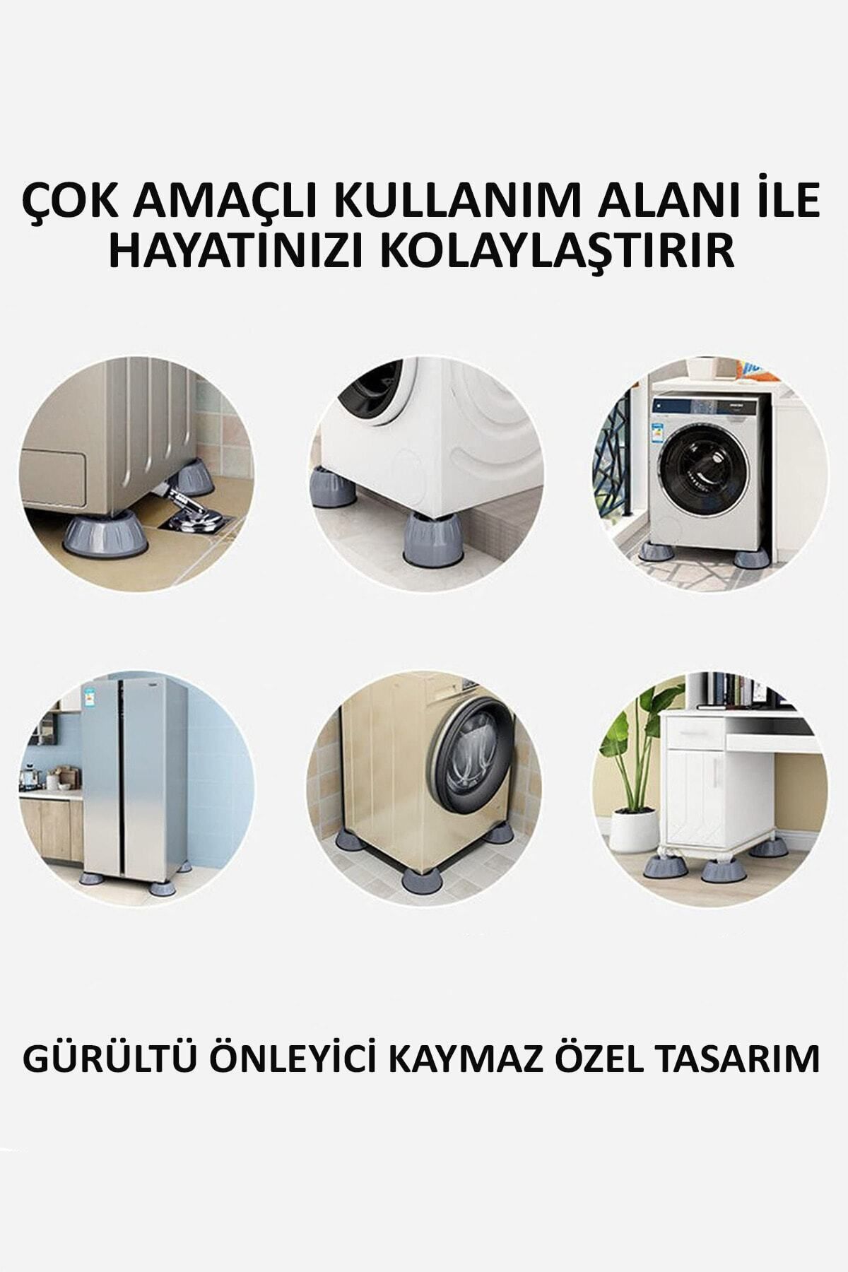 Mikasso Çamaşır Bulaşık Makinesi Ayağı Altlığı Titreşim Önleyici Ayak Kaydırmaz Yükseltici Vantuzlu 4 Adet G