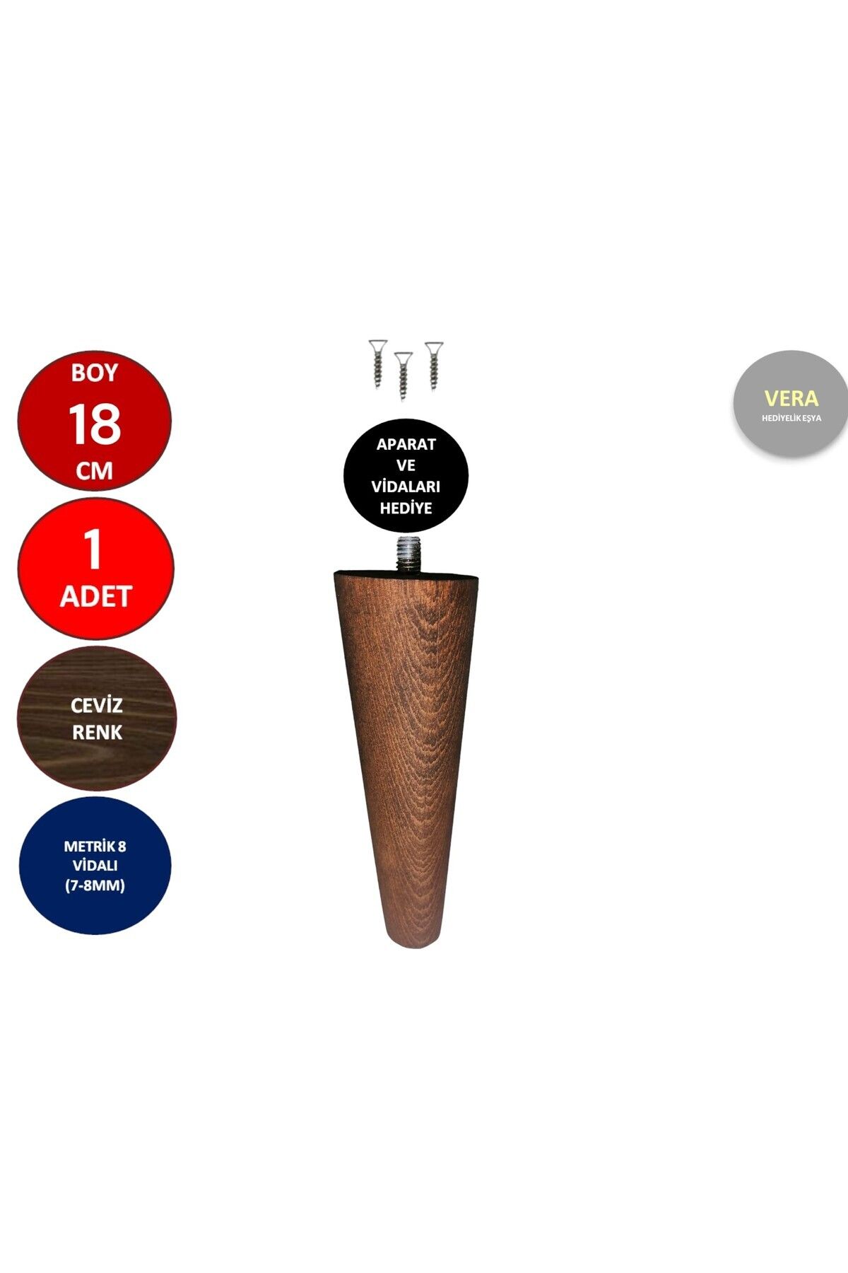 Mikasso 18 cm Ceviz Ahşap Konik Ayak Koltuk Ayağı Baza Ayağı Mobilya Ayağı Dolap Ayağı 3301000000738 Kahvere