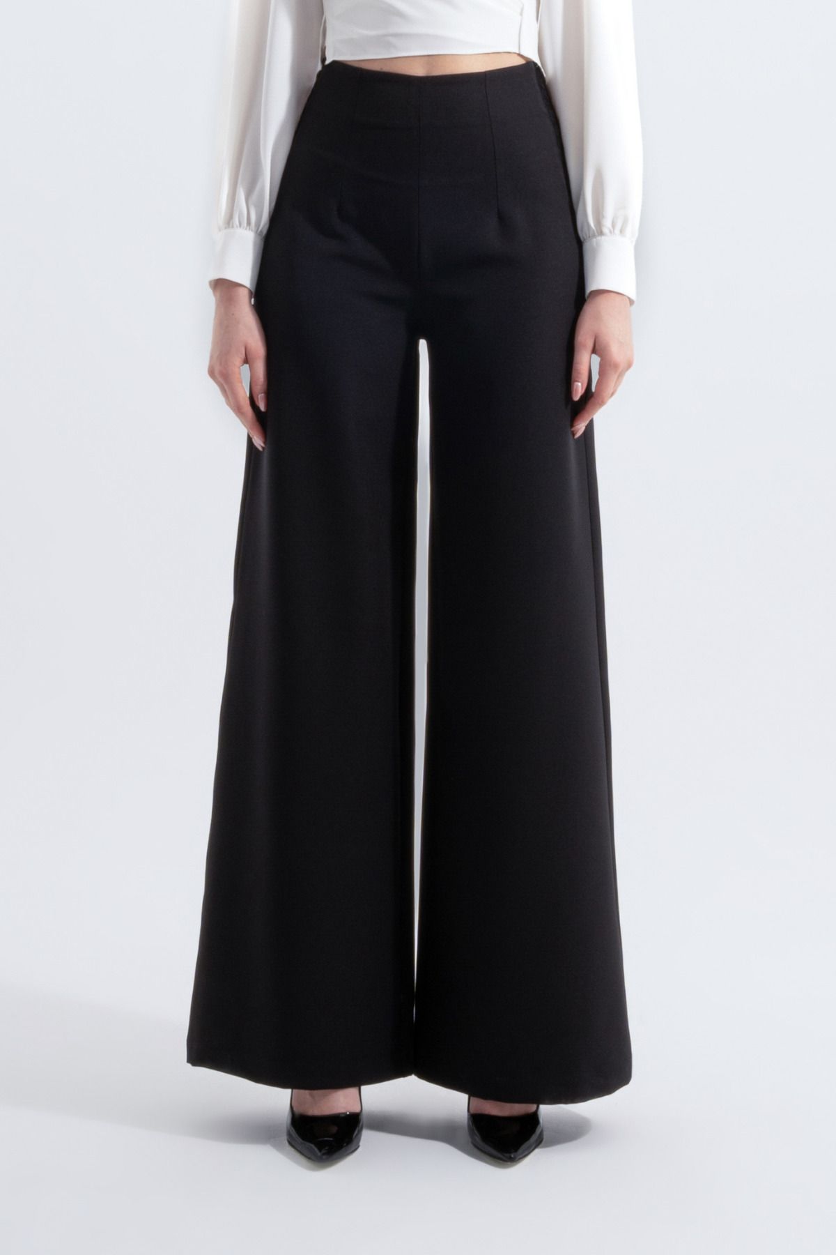 HOX'S-Schwarze Audrey-Palazzo-Hose mit hoher Taille und Spitzenverzierung 2