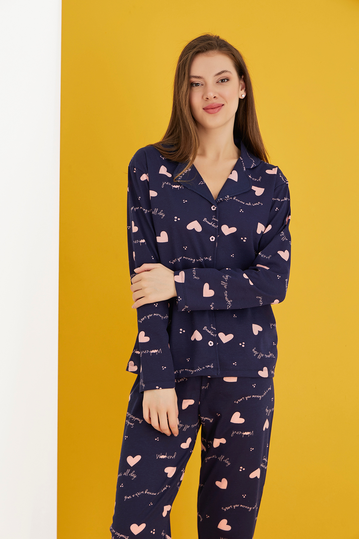 Strawberry  Pamuklu Düğmeli Pijama Takım - Görsel 2