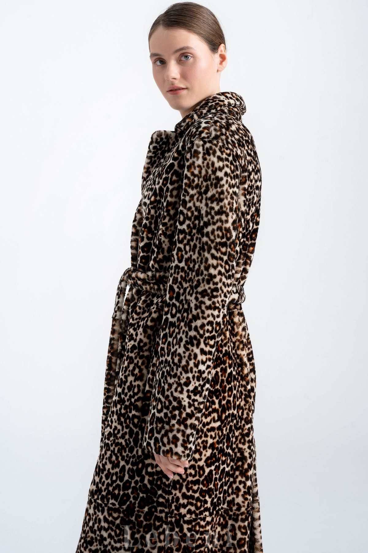 Lebeni-Leopard Printed Lamb Fur Coat - Leopard Printed Shearling Coat 8