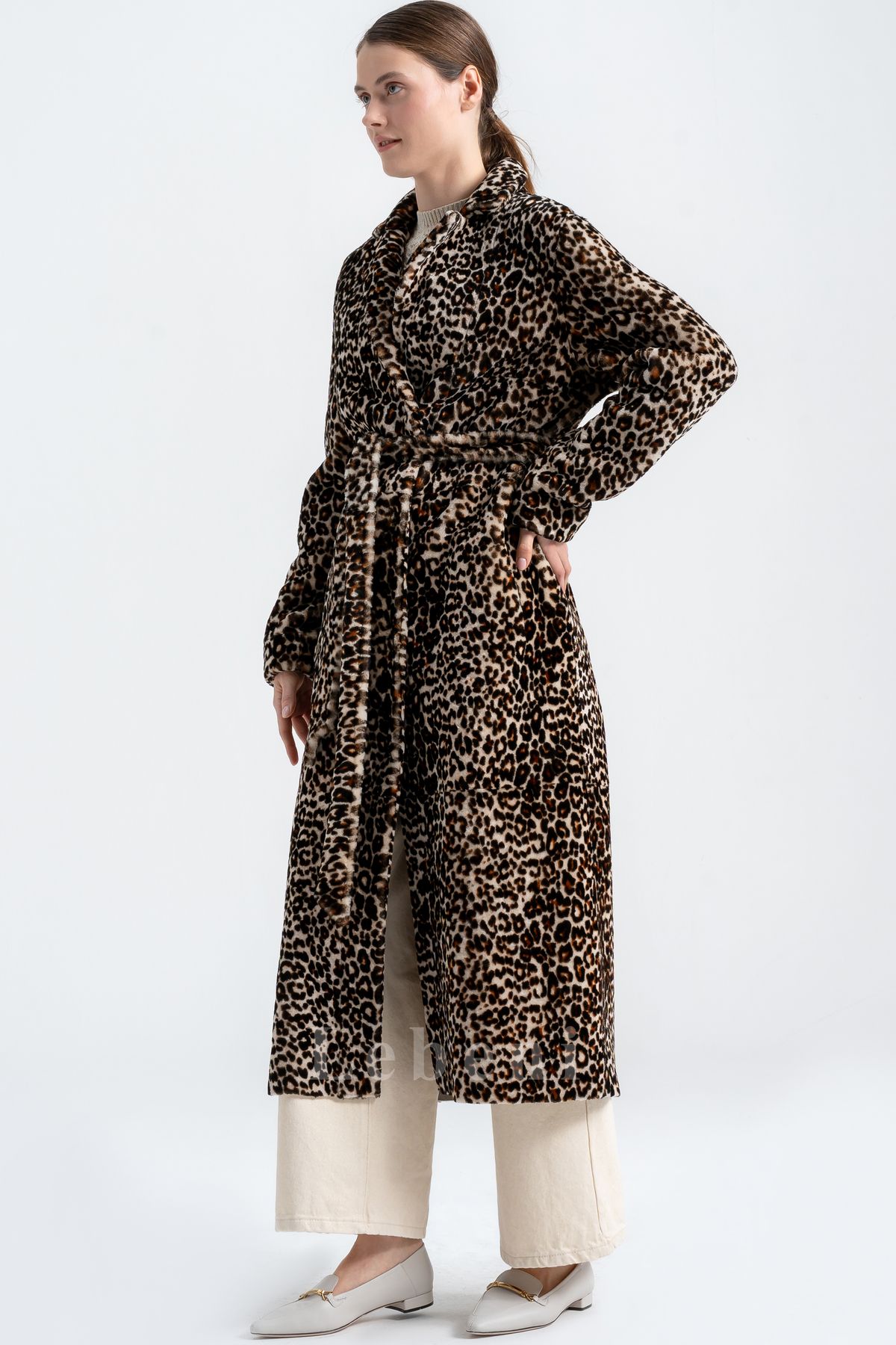 Lebeni-Leopard Printed Lamb Fur Coat - Leopard Printed Shearling Coat 4