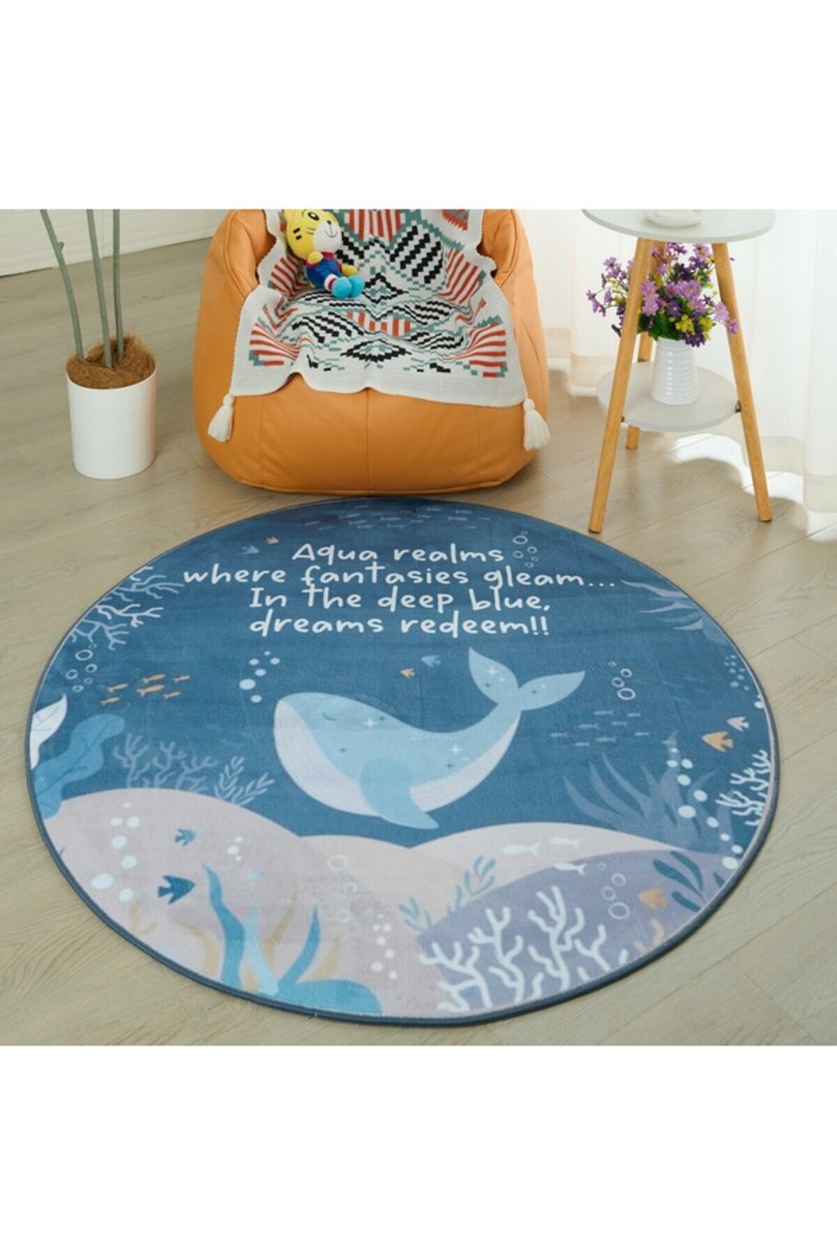Home Box Joy Sea World Ben Whale Printed Flannel Rug 120 cm- Trendyol