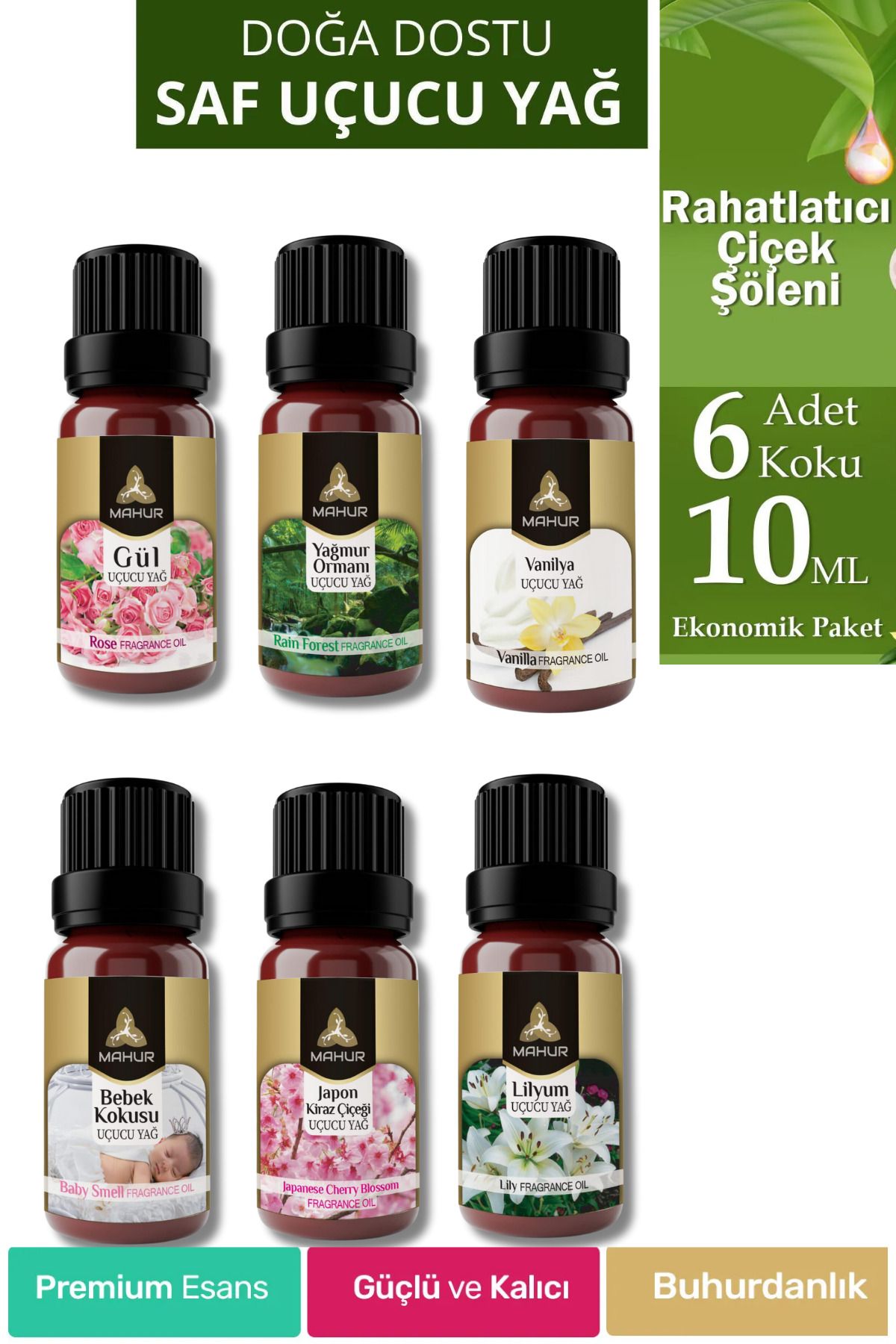 NEON PLUS Çamaşır Topu Koku Seti 6 Adet 10 ml Koku (Gül, Yağmur Ormanı, Bebek Pudrası,Lilyum Vanilya, Kiraz)