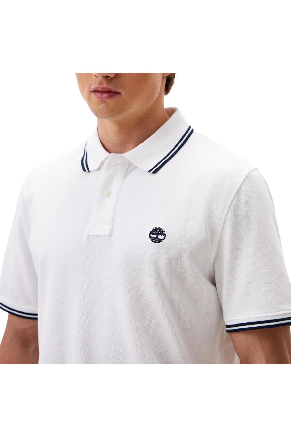 Timberland-Ανδρικό μπλουζάκι με κοντό μανίκι Pique Polo White 4