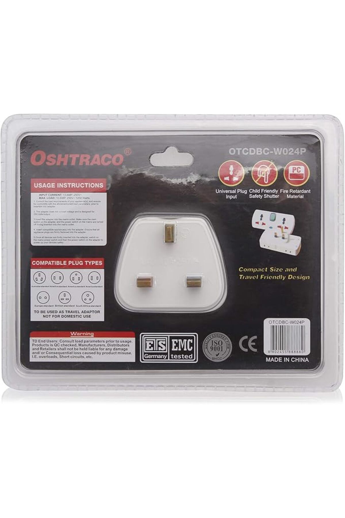 Oshtraco-2 Way Universal plug Input Multi Socket outlet, with 2x 2pin outlet, and master switch 2