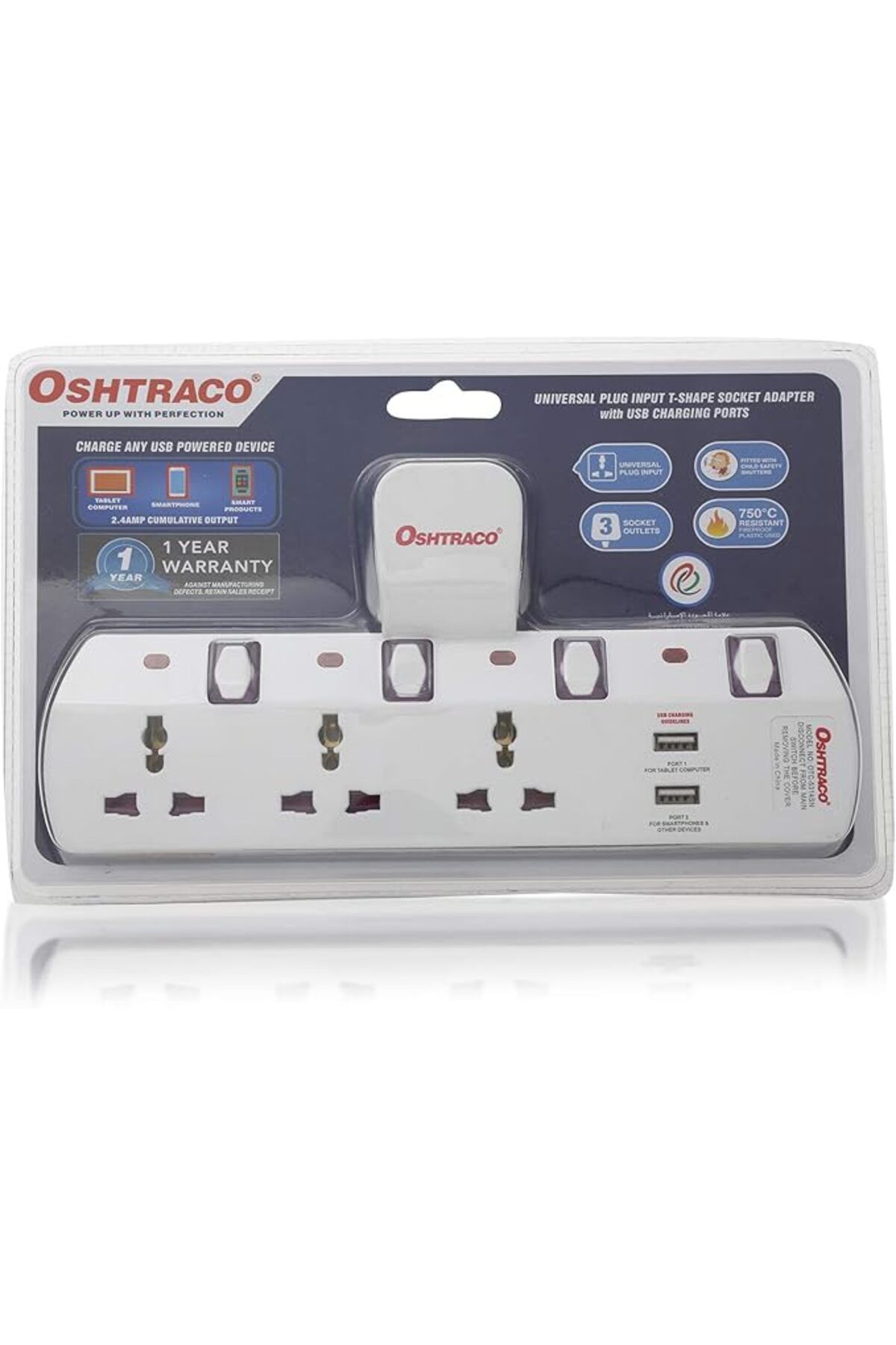 Oshtraco-Universal Plug Input T-Shape Socket Adapter 2
