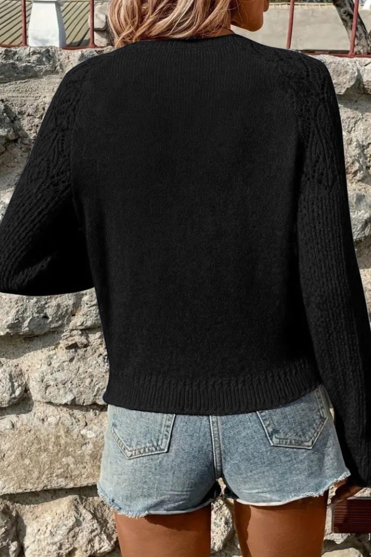 Mossta-Long Sleeve Crew Neck Knitwear Blouse Black 4