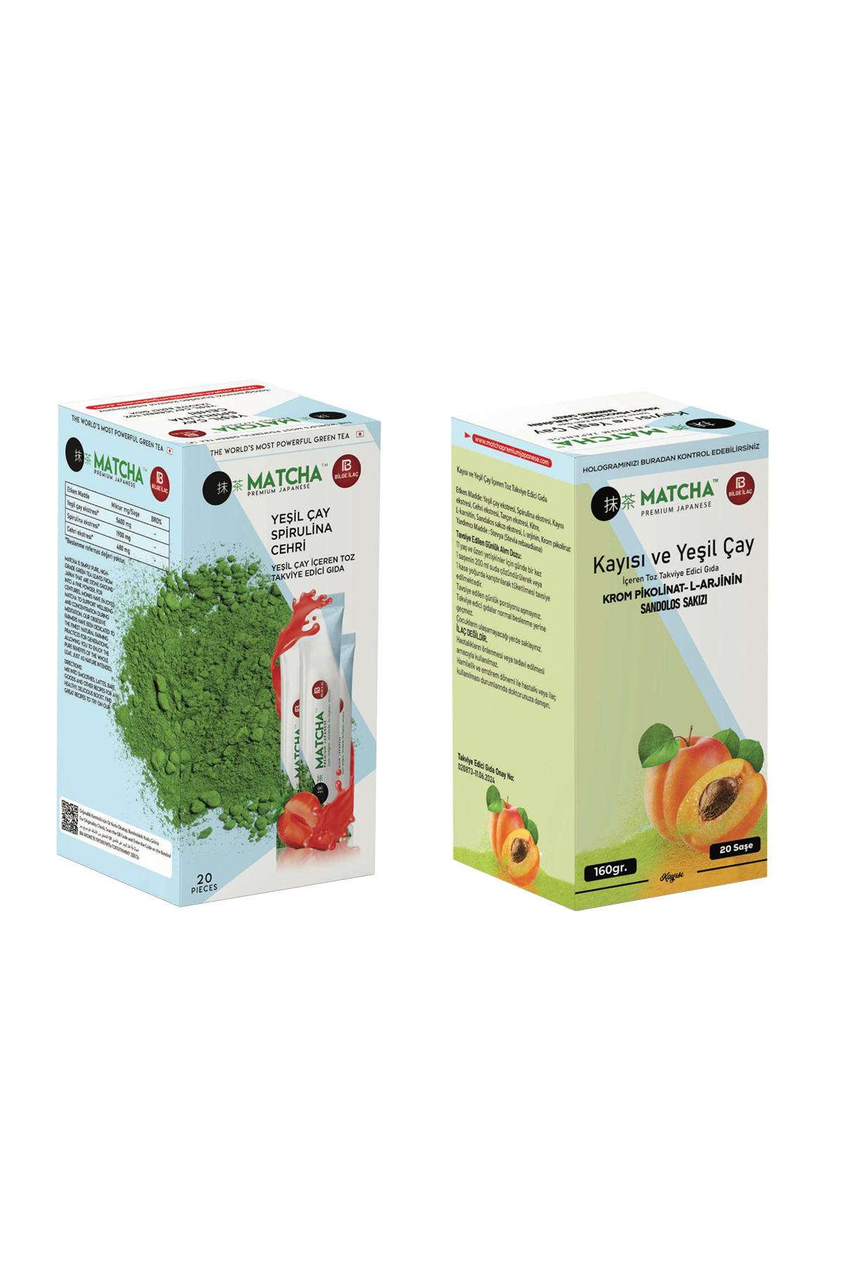 Bilge İlaç Çilek ve Kayısı Aromalı Detox Matcha Çayı (1'er Kutu Toplam 2 Kutu=40 Şase(Poşet))