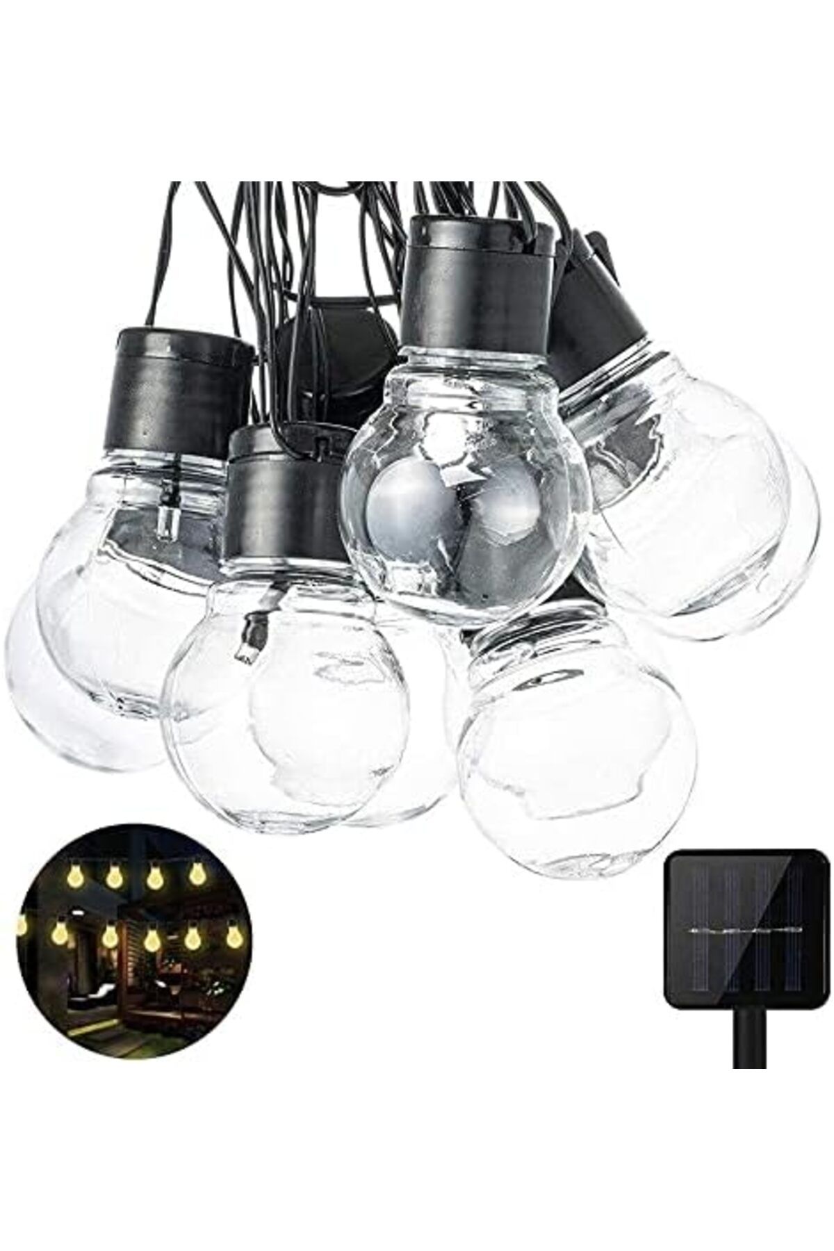 STOREMAX htpshopmx Solar 10Led Ampül 8 Mod 3.5Mt Güneş Enerjili Dış Bahçe Aydınlatma Dekorasyon Günı