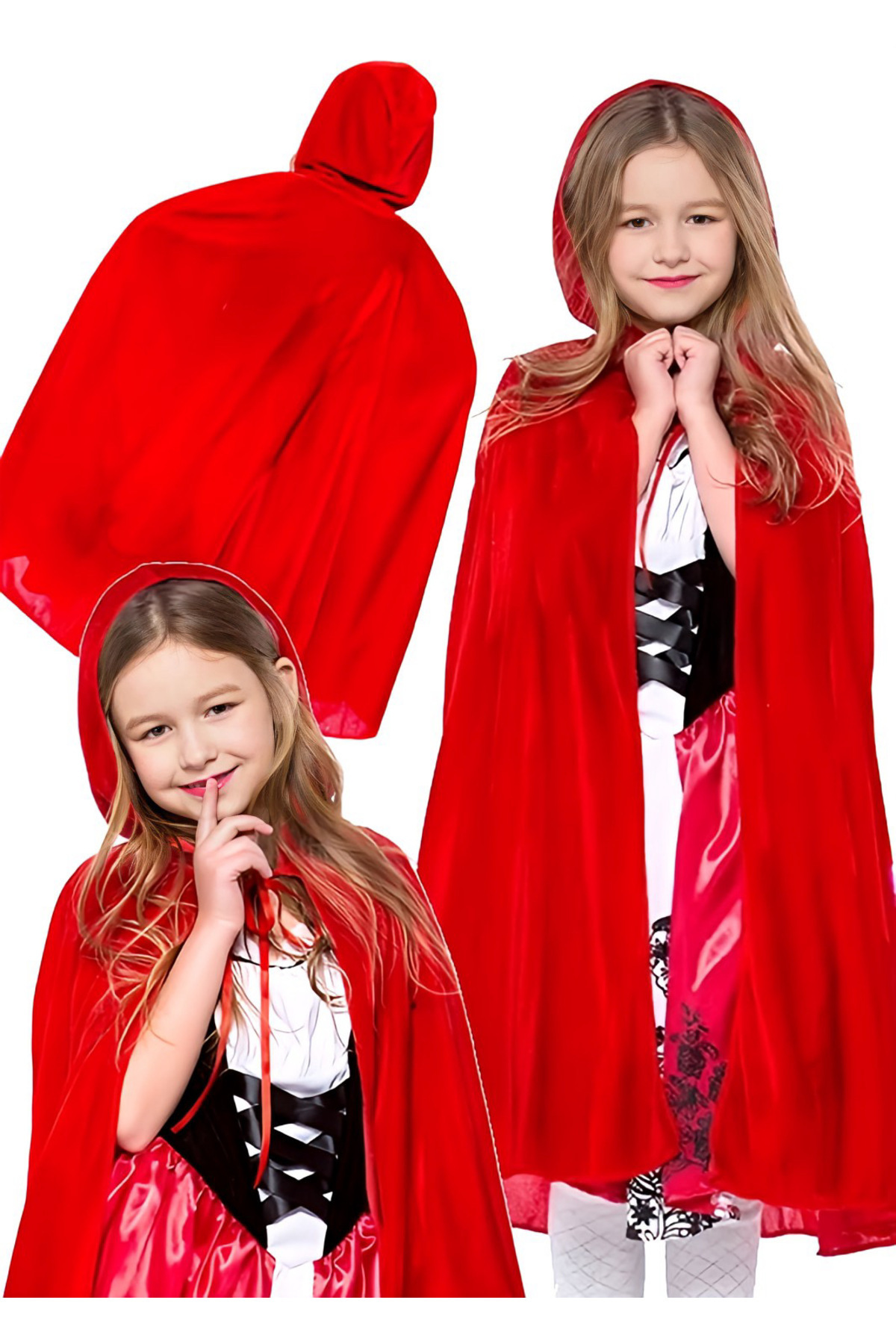 ReilaParty Şapkalı Halloween Cadılar Bayramı Pelerini 90cm Doğum Günü Kızları Için Kırmızı Başlıklı Kız Pelerin