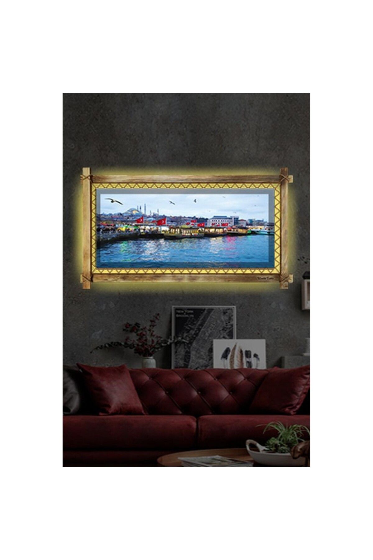 sheron style Kanvas İstanbul Manzara Led Işıklı Rustik Tablo