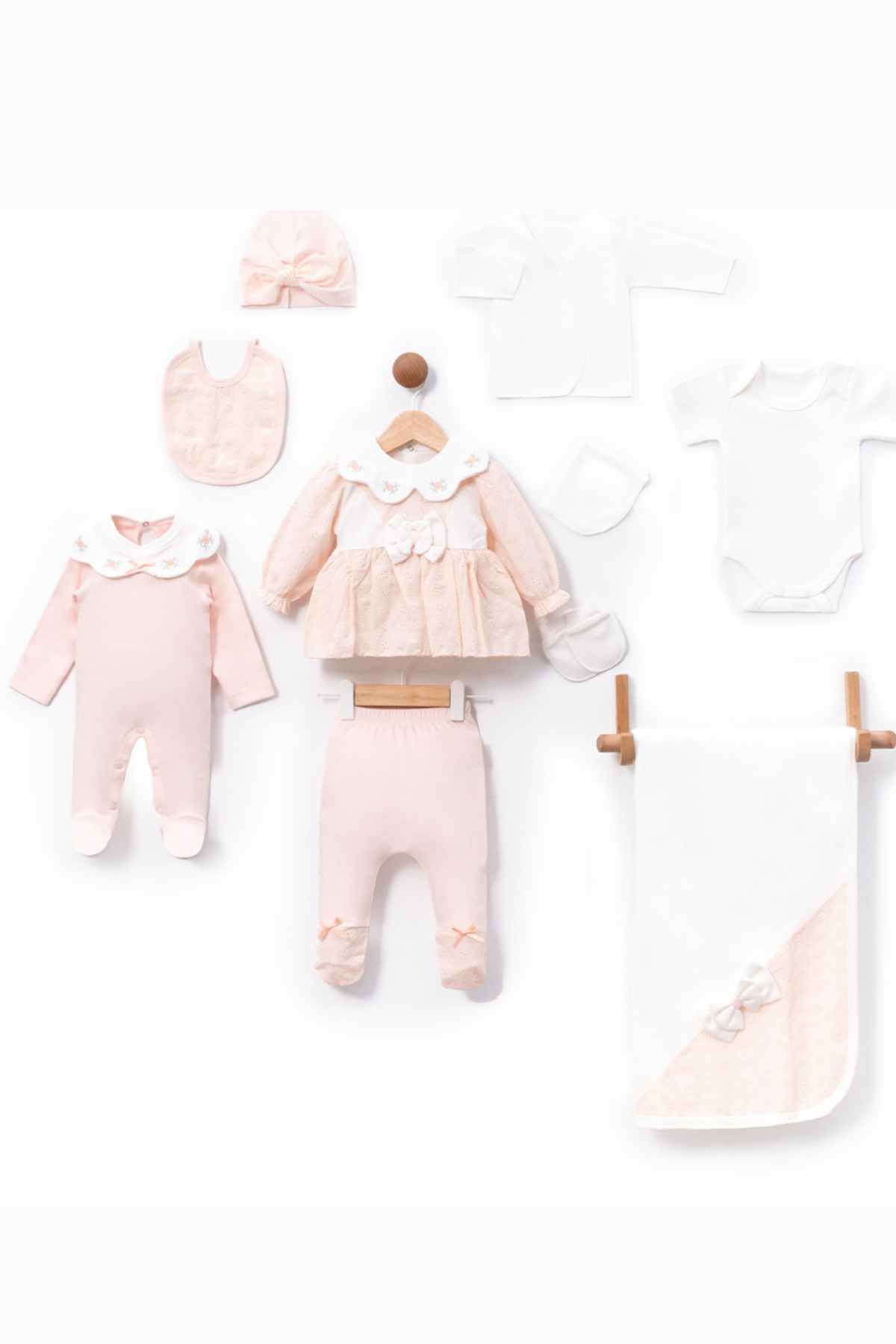 Cherub Baby Güpürlü Brodeli Kız Bebek Yenidoğan 10 Parça Hastane Çıkışı Zıbın Seti fotoğrafı 2 (önizleme)