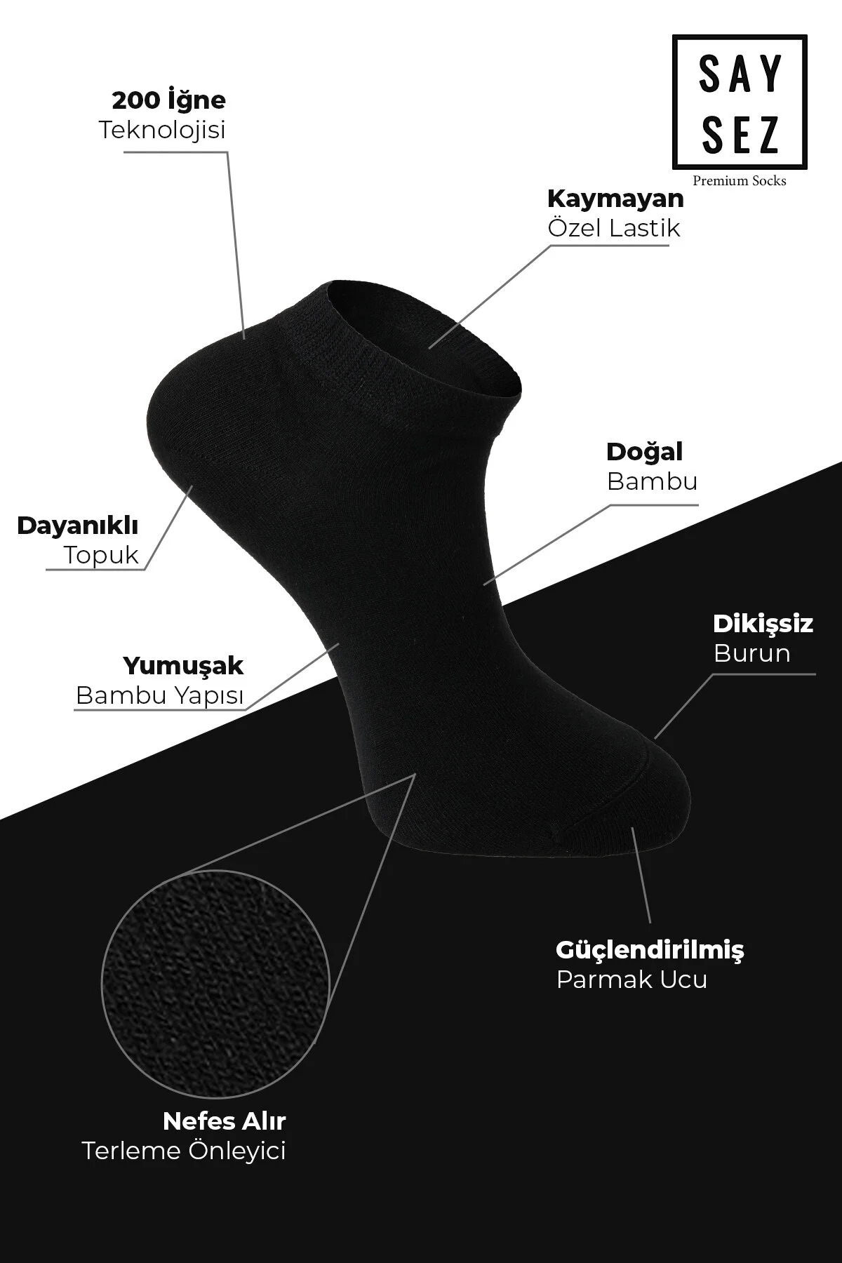 SAYSEZ-Bamboo Men's Booties - Plain Smoked Color Socks, Seamless Premium 3 Pack 2